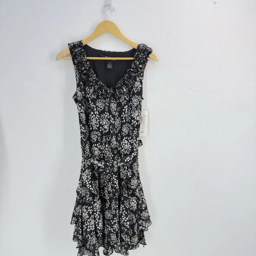 NEW Signature by Robbie Bee 8 Petite Ruffle Dress Women's Black White  NWT - Picture 12 of 17